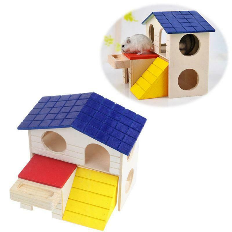 Wooden Bed House Cage Dual Layer Villa For Pet Rat Mouse Dwarf Hamster Animal