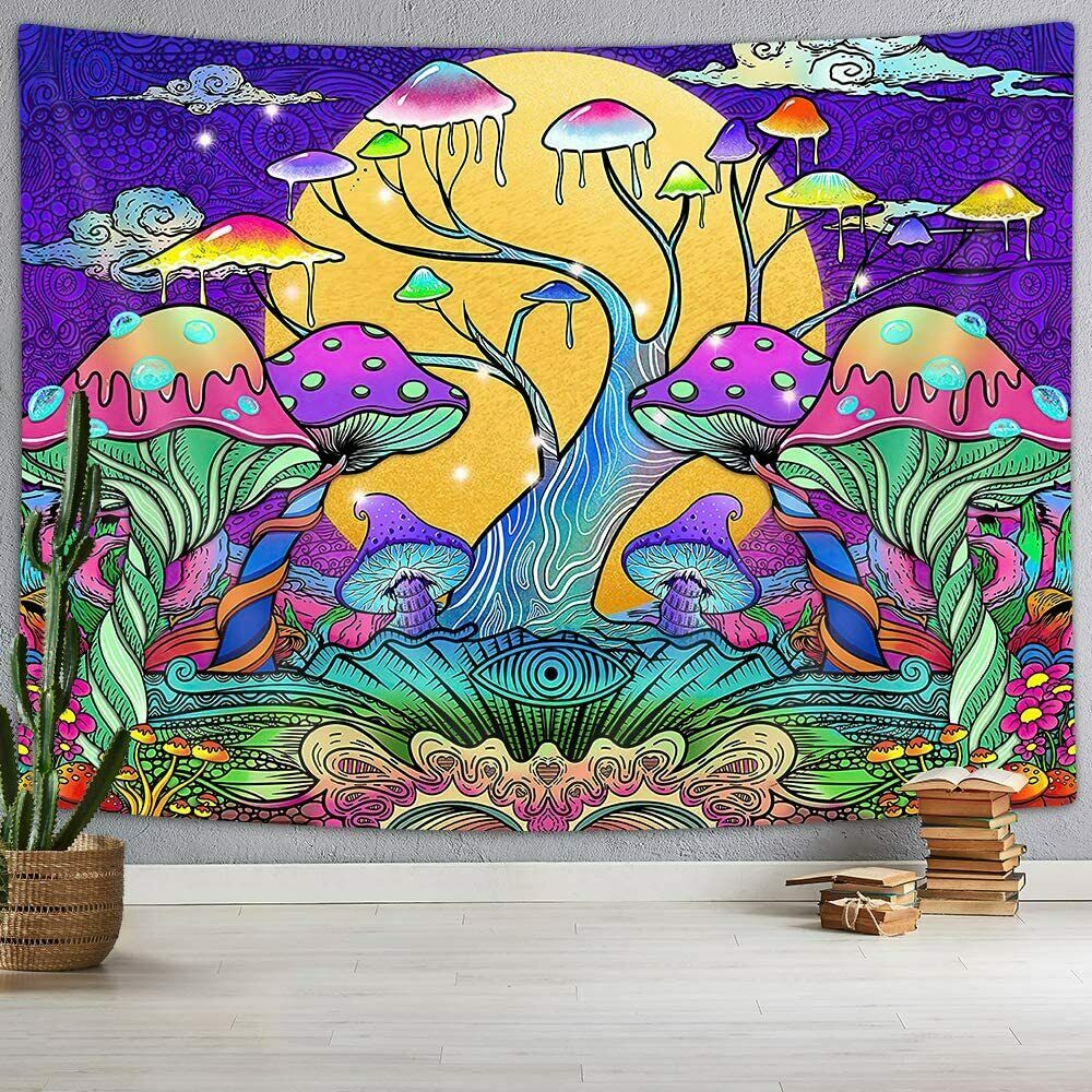 Trippy Tapestry, Psychedelic Hippipe Colorful Mushroom Fantasy Tapestry 60X40IN