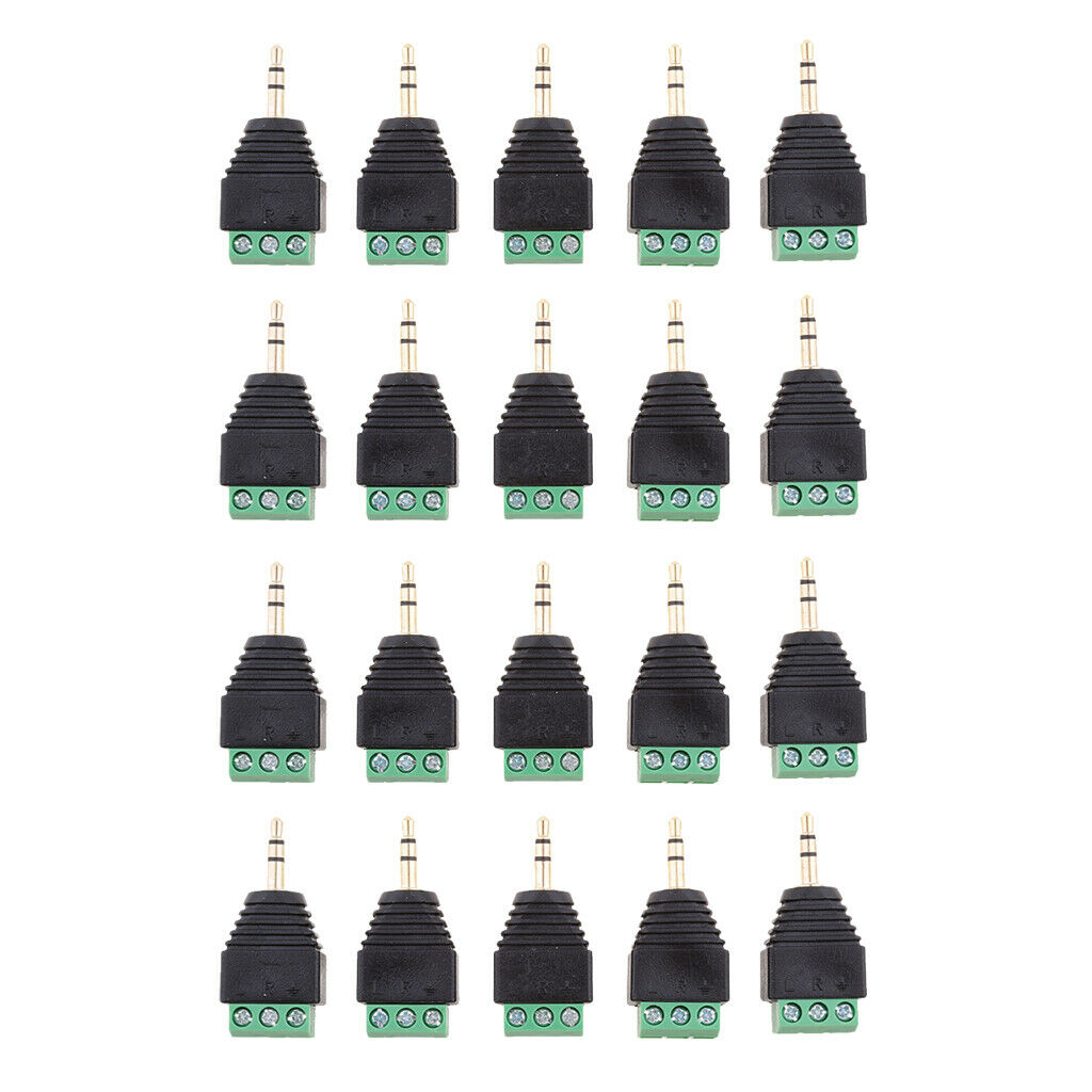 20 packs of 3.5 mm stereo audio plug to 3 screw AV connection socket