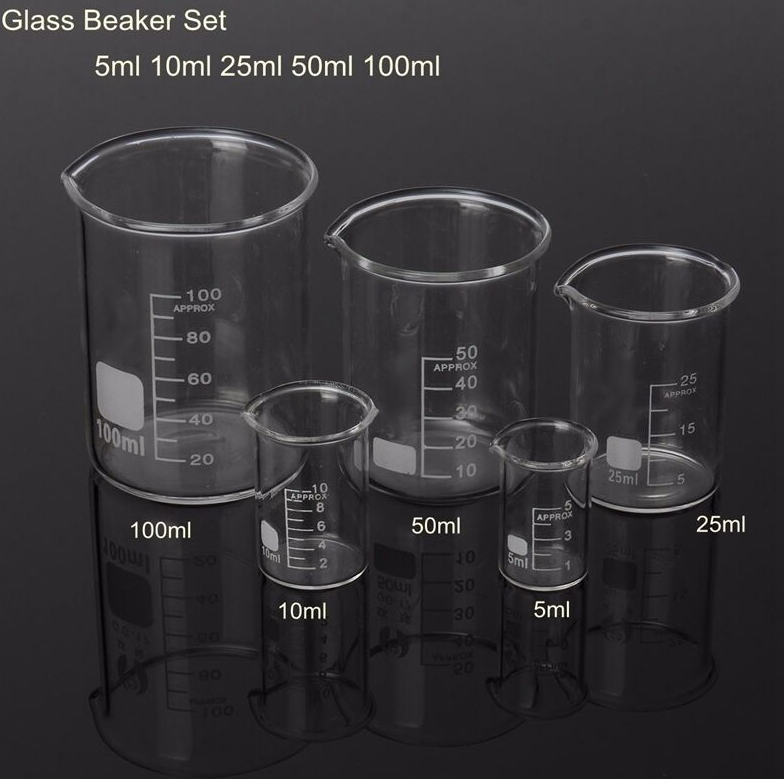 5pcs/set Glass Beaker 5/10/25/50/100ml Laboratory Measuring Cup Glassware For
