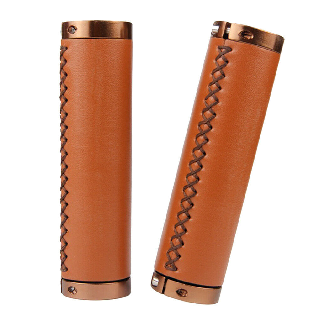 1 Pair PU Leather Bicycle Handlebar Grips Scooter Handlebar Overgrip Brown 1