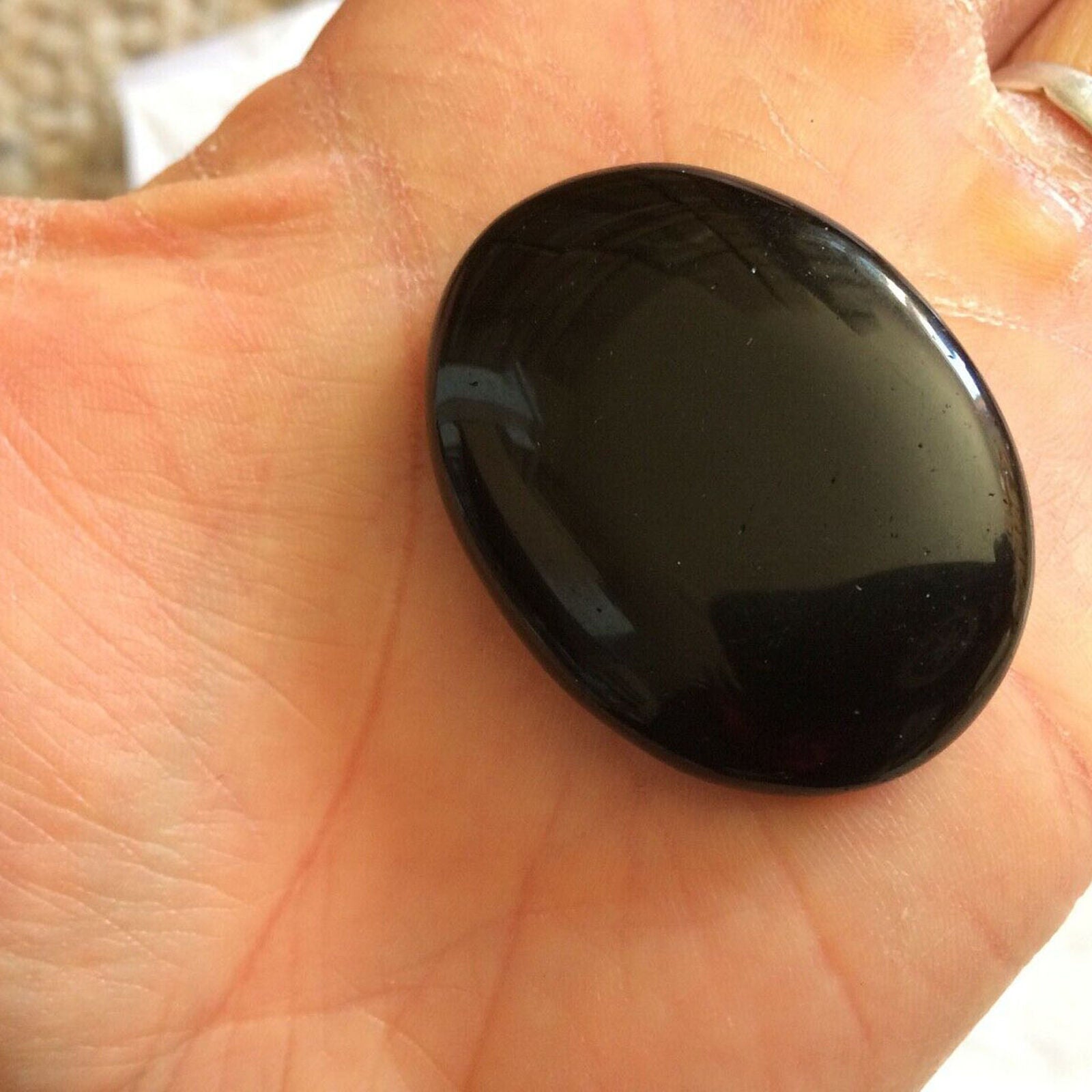 Black Tourmaline Palm Stone Rock Crystal Healing Reiki Polished Worry