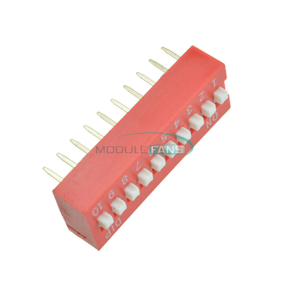 50pcs  2.54mm 10-Bit 10 Position Way DIP Slide Type Switch ModuleRed Pitch New