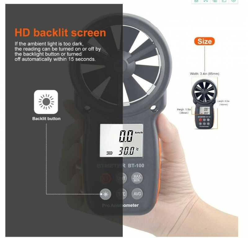 Digital LCD Handheld Anemometer Air Flow Meter Wind Volume Wind Speed Instrument