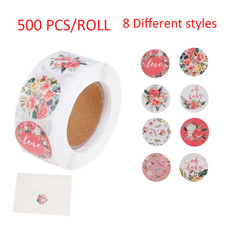 500Pcs Pink Flower Stickers Rolls for Love Oh Baby Stickers Labels Seal S.l8