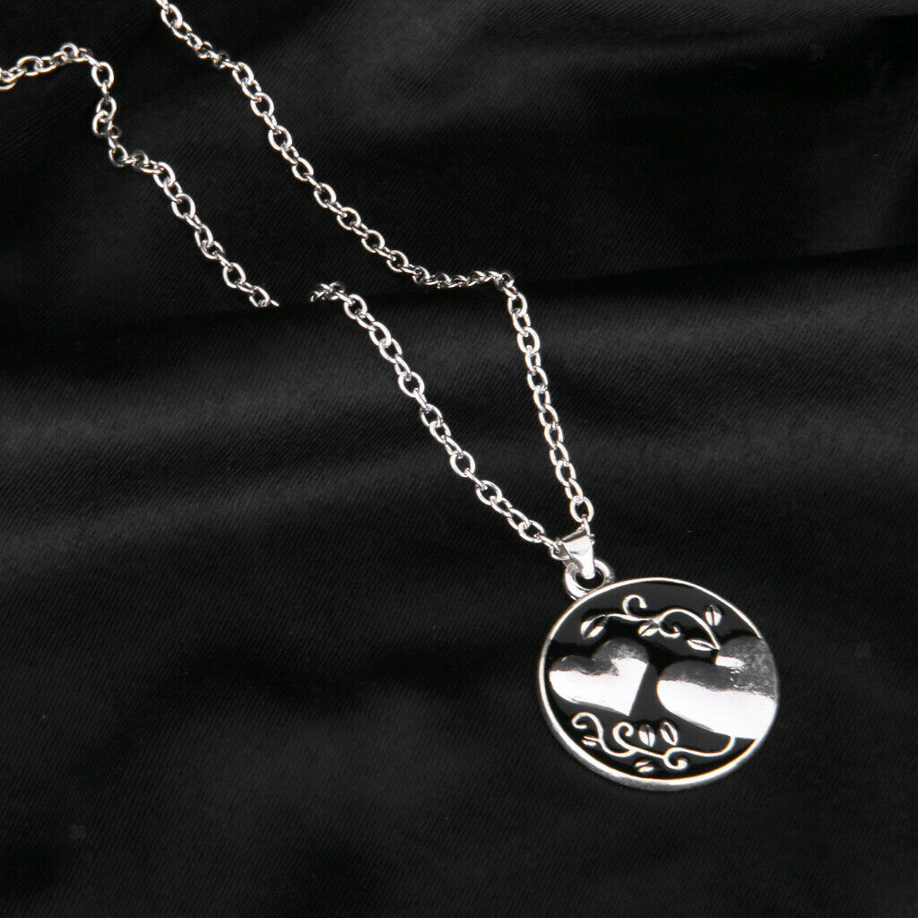 Fashion Charm Leaves Double Heart Round Pendant Chain Necklace Jewelry