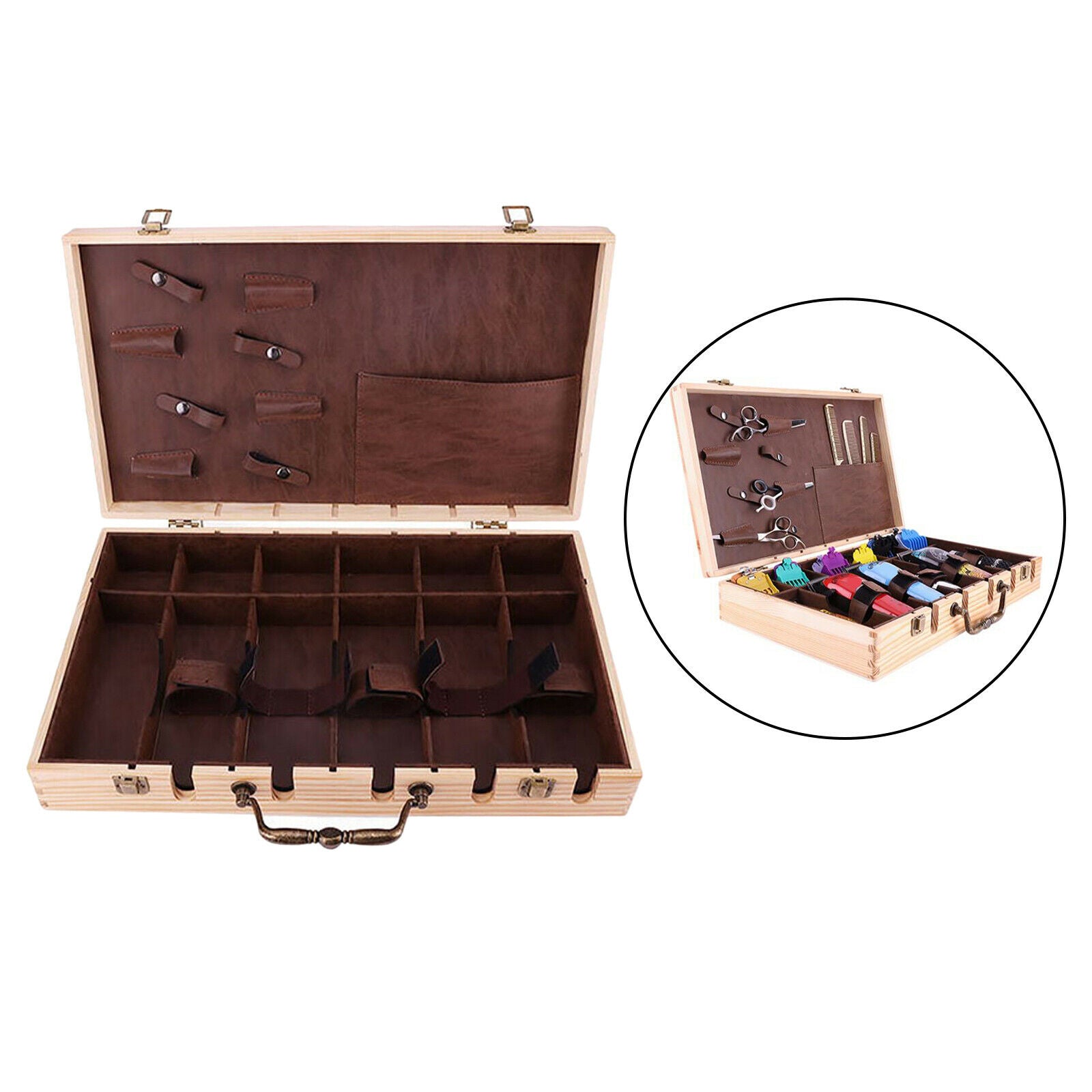 Portable Travel Wood Barber Carrying Case Stylist Tool Storage Bag Organizer