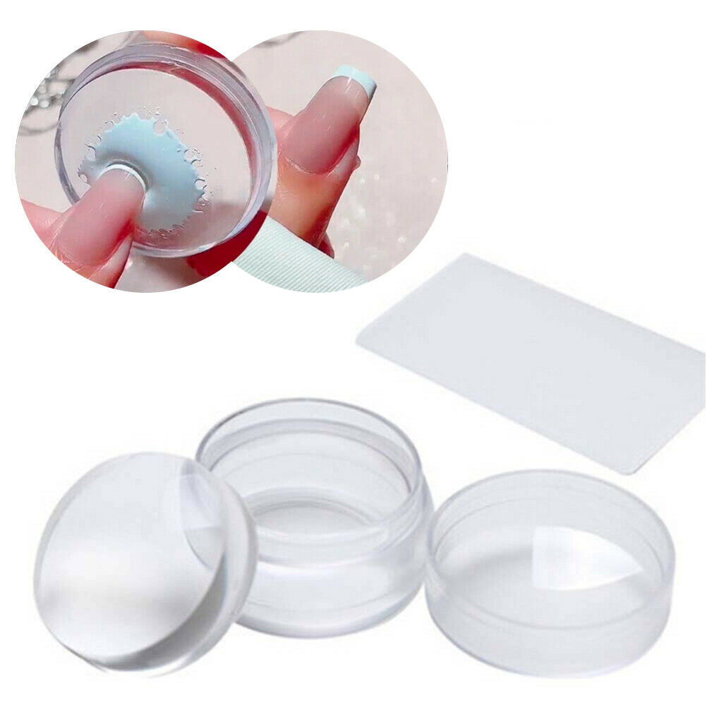 Clear Silicone Nail Art Stamp Set with Lid and Scraper Nail Art Stamper Scraper