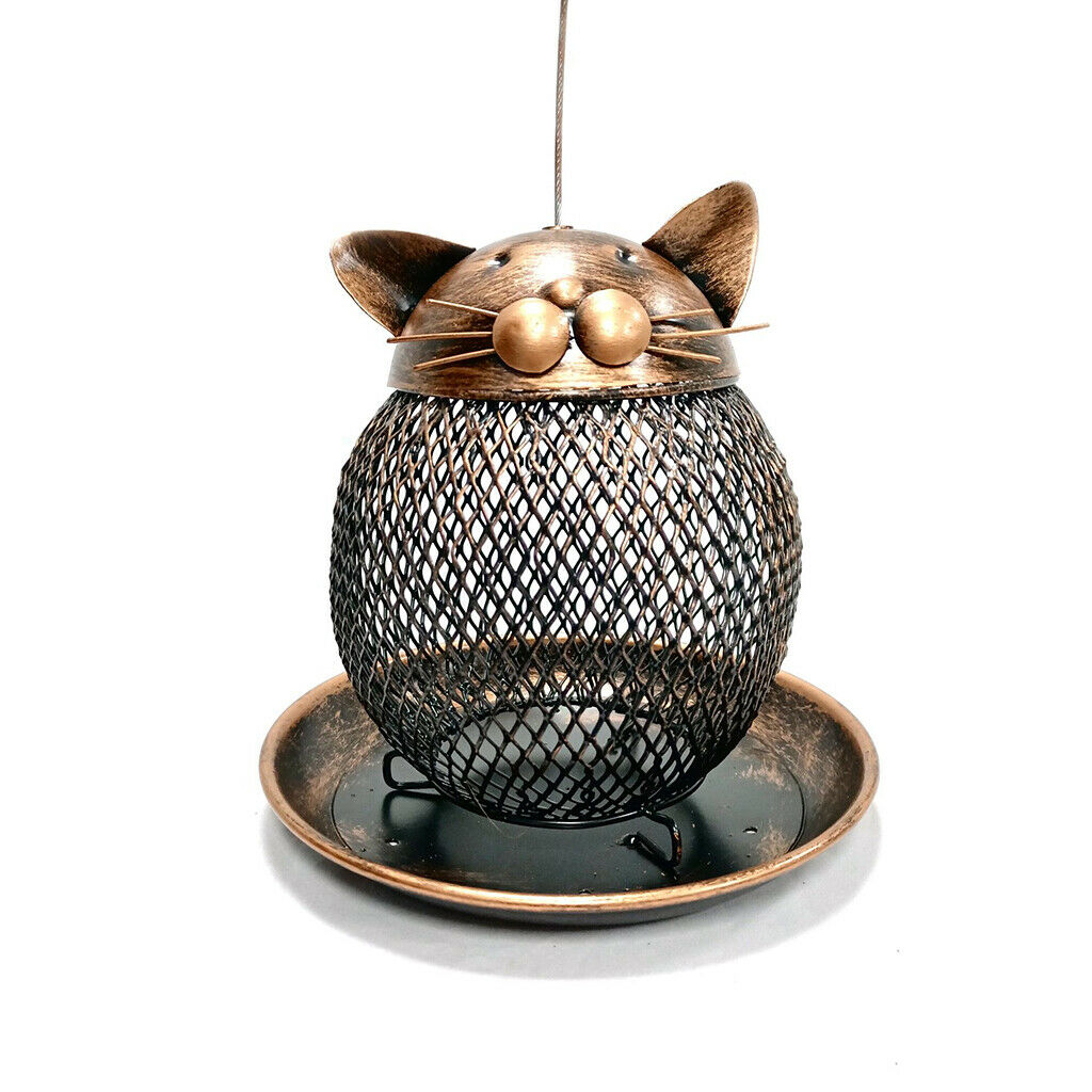 Wild Bird Feeder Cat-Shaped Feeding Nuts Food Dispenser Garden Decoration