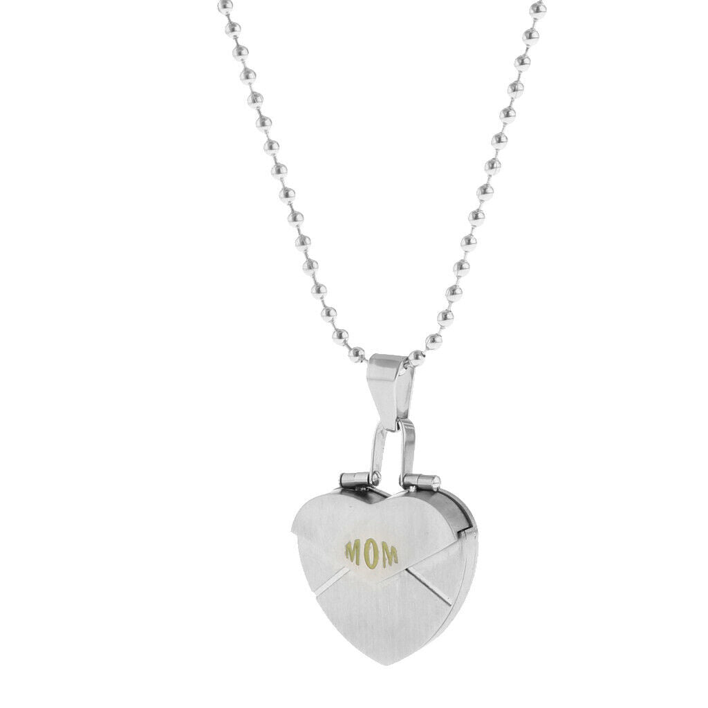 Mom Heart Shape Photo Frame Mother Rose Flower Stainless Steel Memorial Pendant
