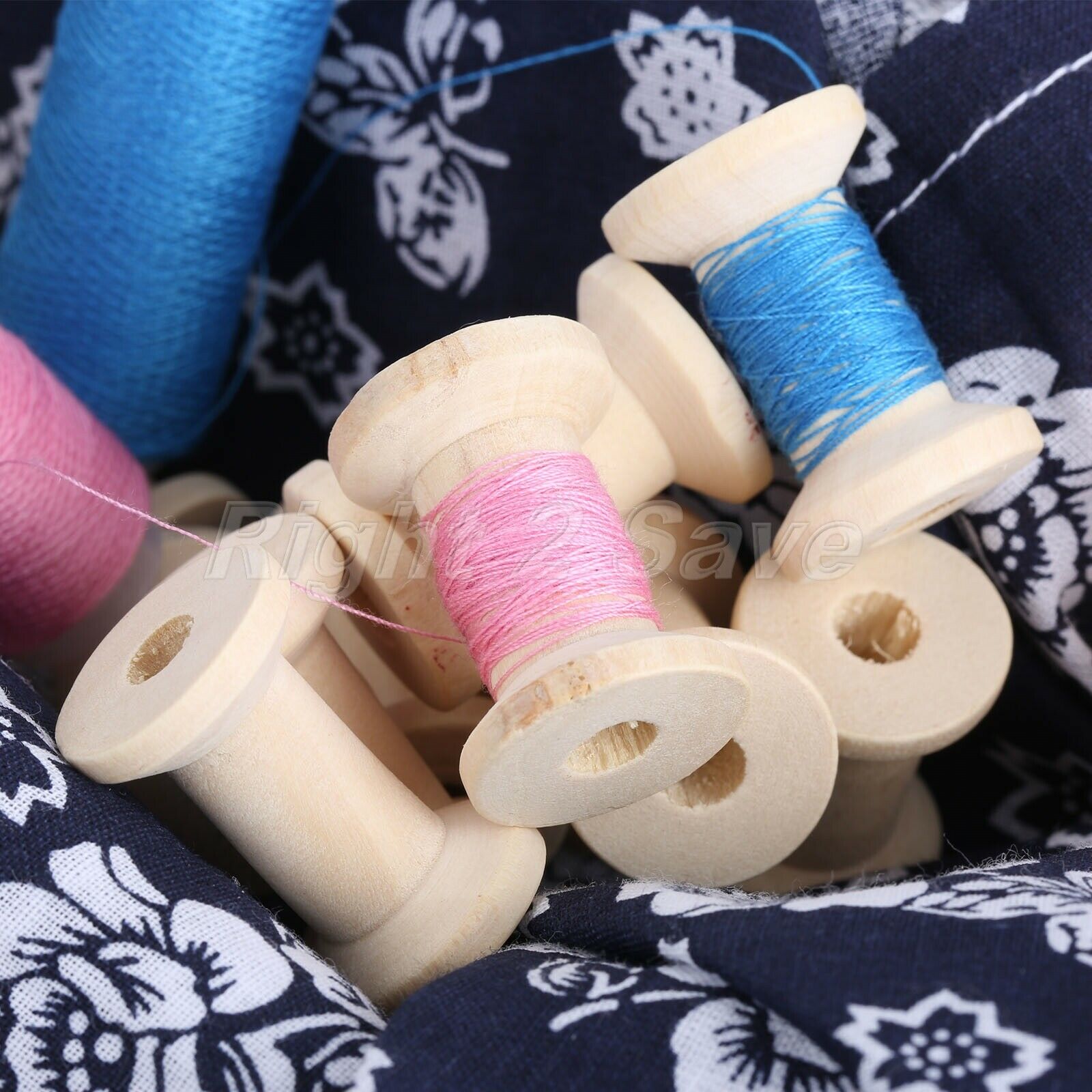 10Pcs Wooden Thread Spools Needlework Bobbin Ribbon Reels Trims Organizer Sewing