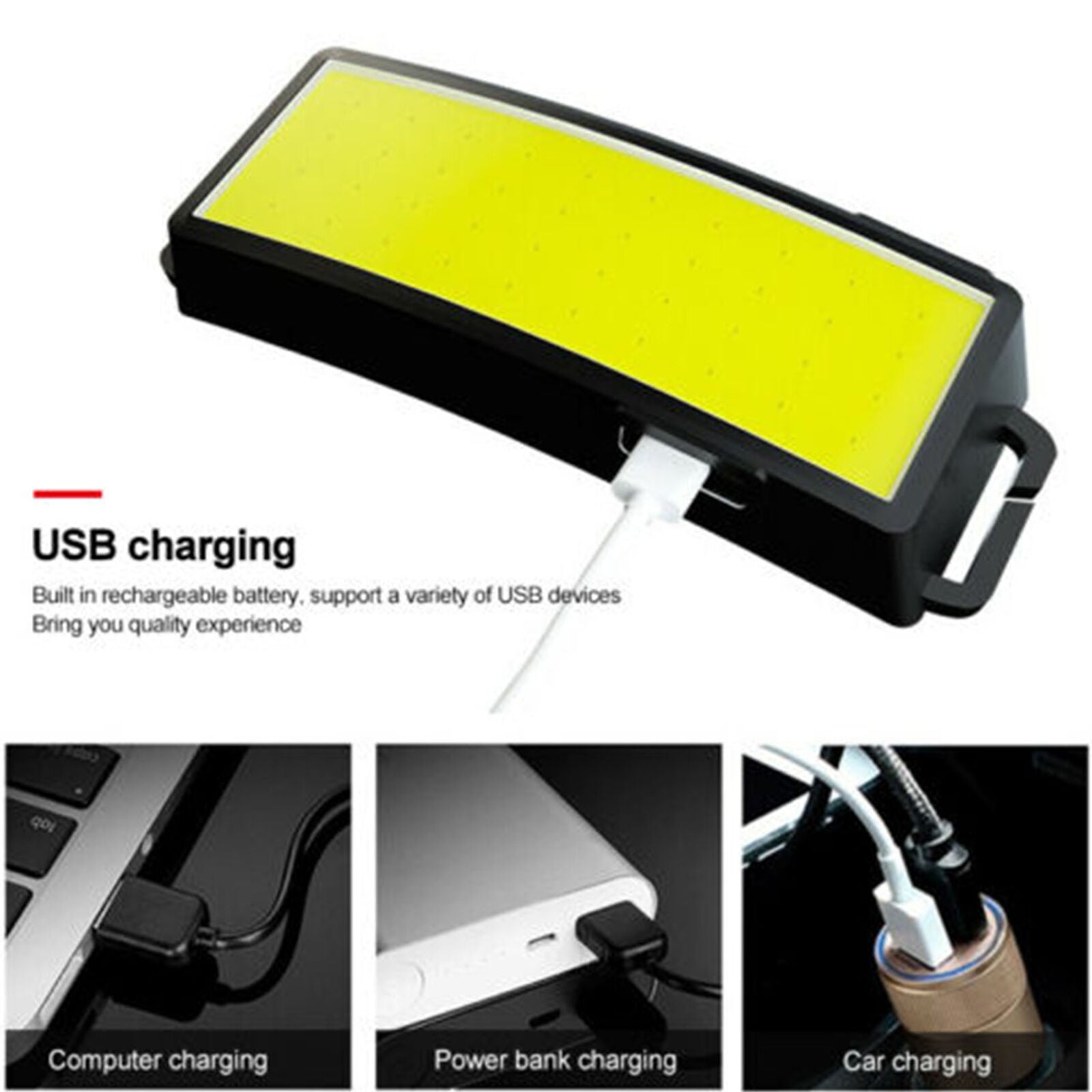 3 Modes COB LED Head Torch USB Rechargeable Headlamp Headlight Waterproof Lamp