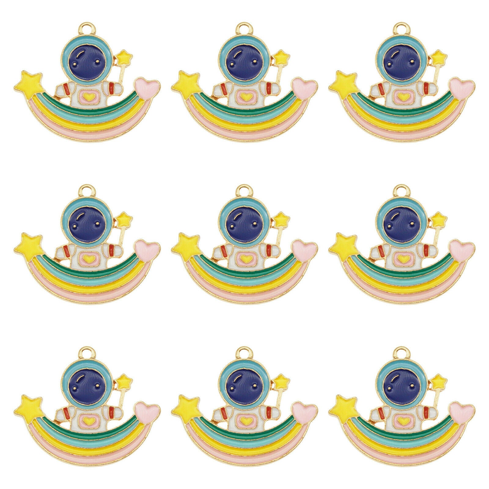 8 pcs Metal Meteor Astronaut Pendant Charm Enamel Jewelry Making Crafts 25*30mm