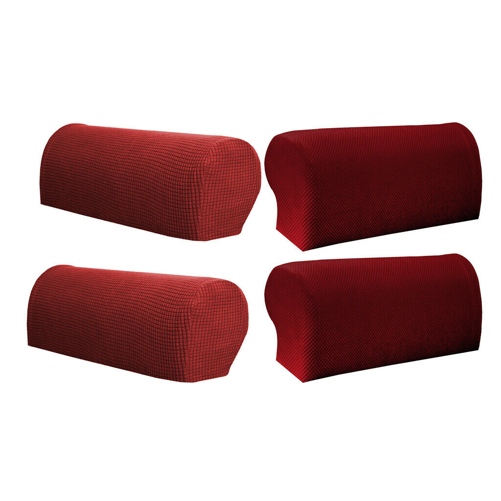 2 Pair(Two Red) /4Pcs Elastic Sofa Armrest Covers Armchair Slipcovers