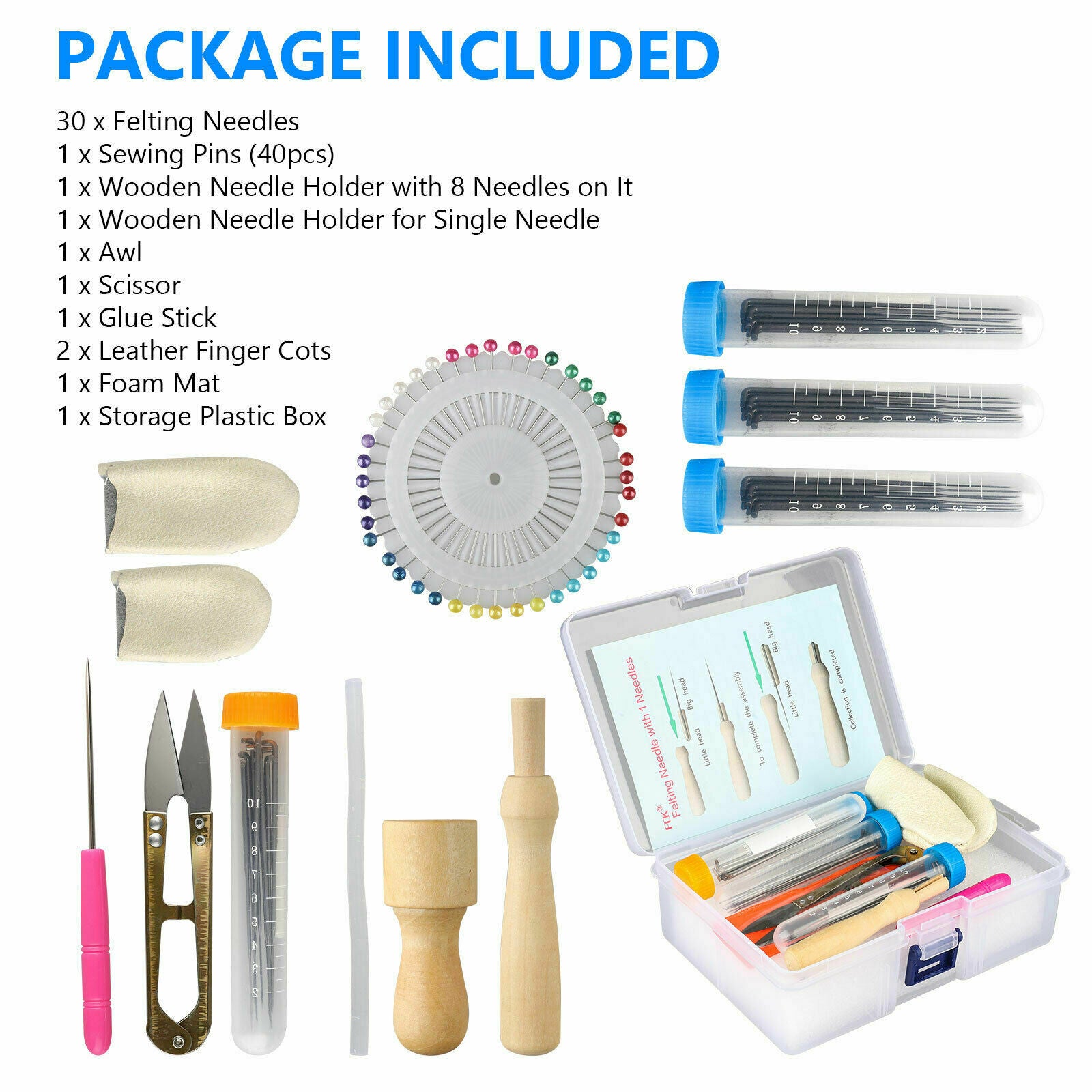 Needle Felting Starter Set Kit Wool Felt Tools Mat DIY Hand Craft Making Supply