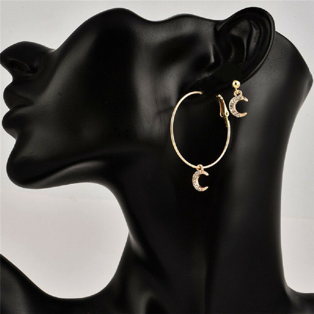 4PC Bohemian Large Circle Earrings Ear Clip Crystal Moon Star Stud Jewelry Kits