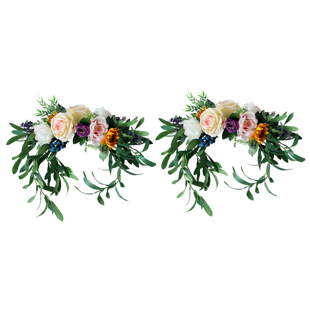 2 Pc Romantic Simulation Leaves Silk Flower Wall Door Chair Back Hanging Decor