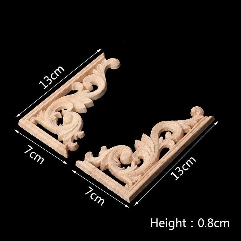 1Pair Wood Carved Corner Onlay Applique Frame Furniture Craft Unpainted Decor EE