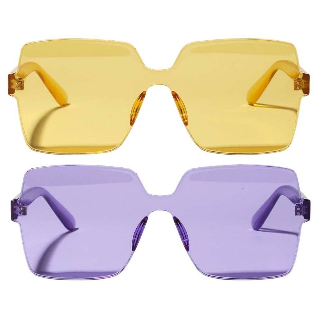 2PCS One-piece Sunglasses Square Rimless Designer Eyeglasses Party Shades