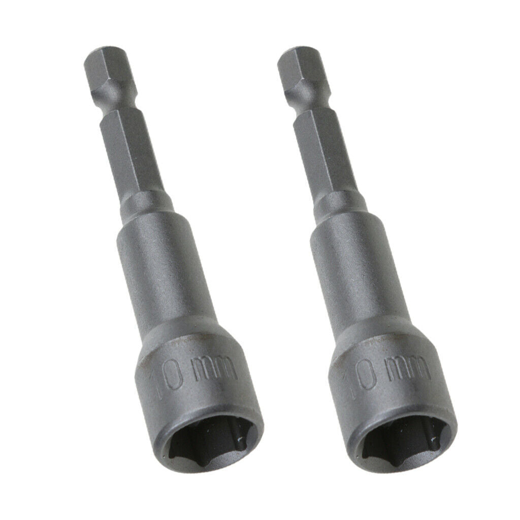 2x Socket Bit Hex Shank Adapter Nut 10mm Bar for Automotive DIY 10mm Gray