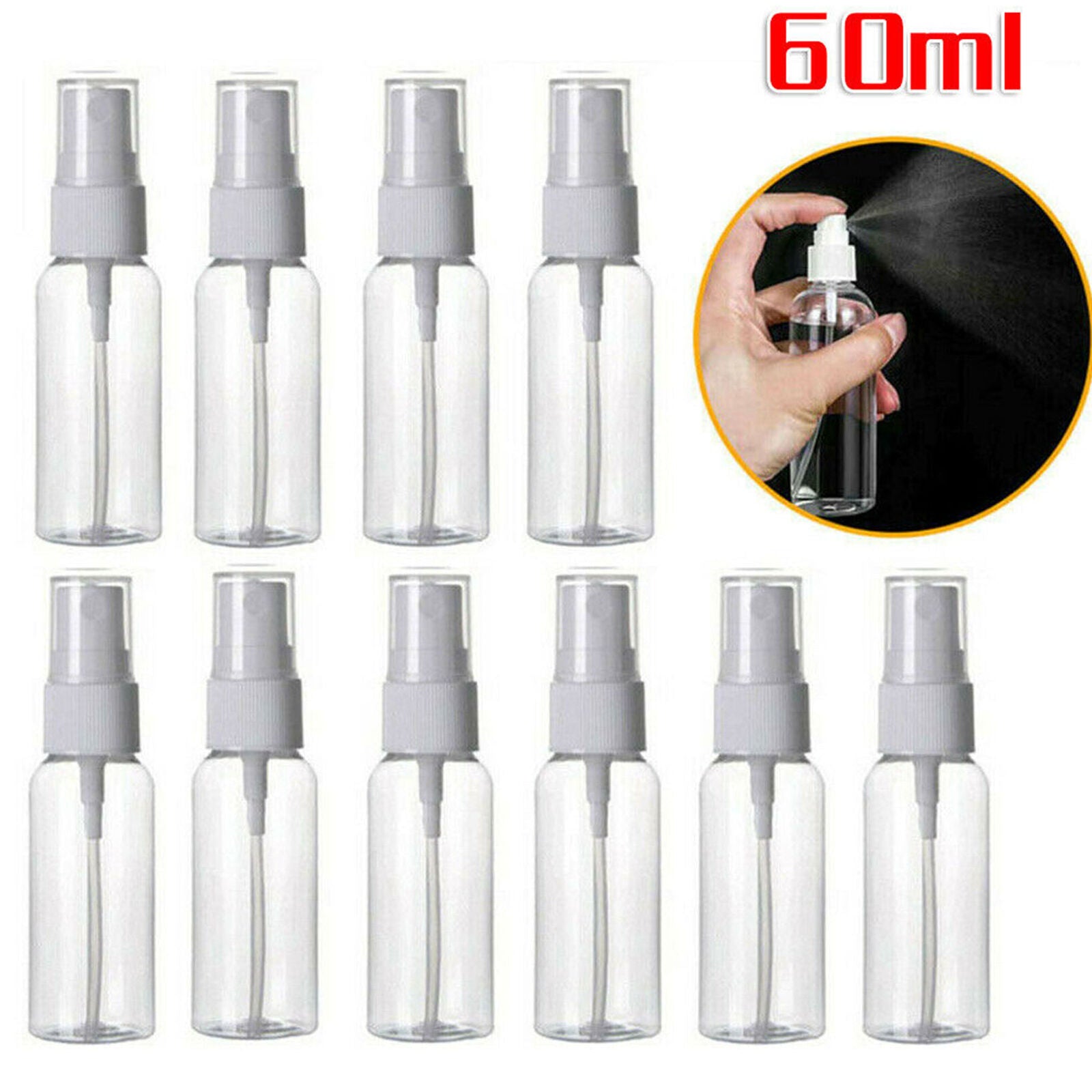 10PCS 60ml Clear Empty Spray Bottle Transparent Plastic Perfume Travel