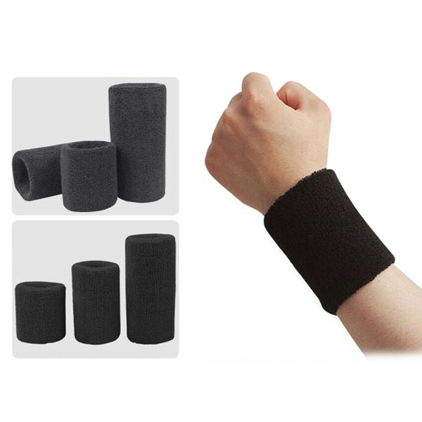 Unisex Sports Wrist Sweat Bands Wristbands 80s Fitness Sweatbands Tennis Black