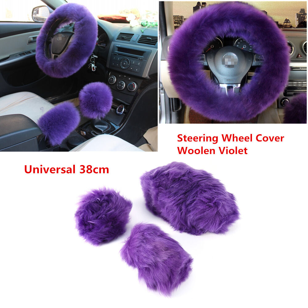 Universal Purple Essential Furry Fluffy Thick Faux Fur Car Steering Wheel Cover