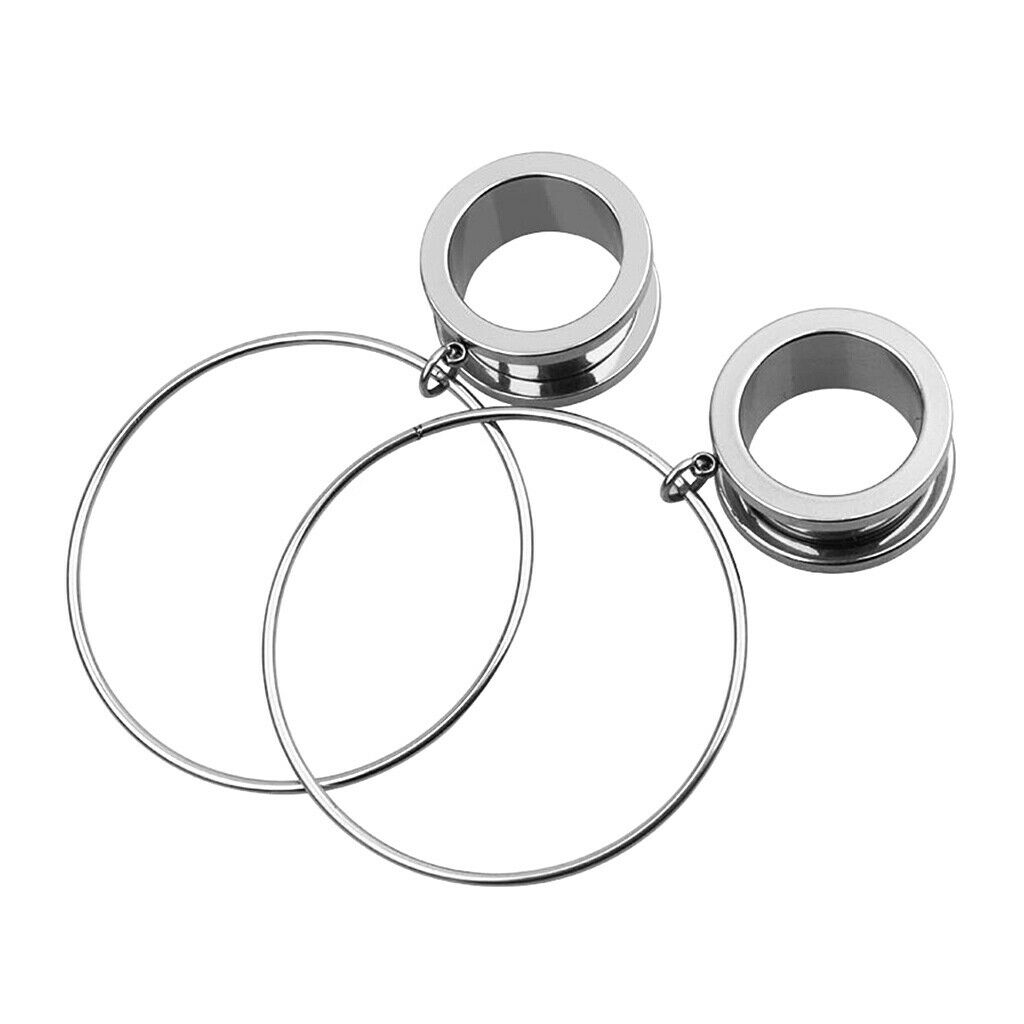 2Pcs Circle Ear Tunnels Gauge Dangle Screw Stainless Steel Ear Plugs 1