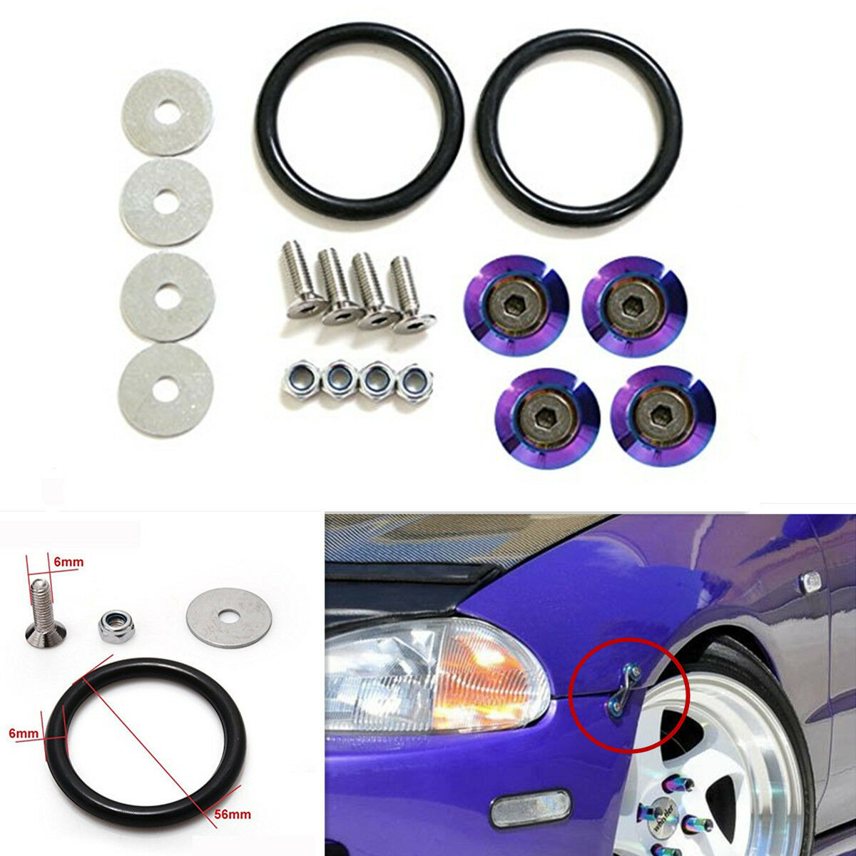 Neo Chrome Quick Release Fasteners For Car Bumpers Trunk Fender Hatch Lids Kit