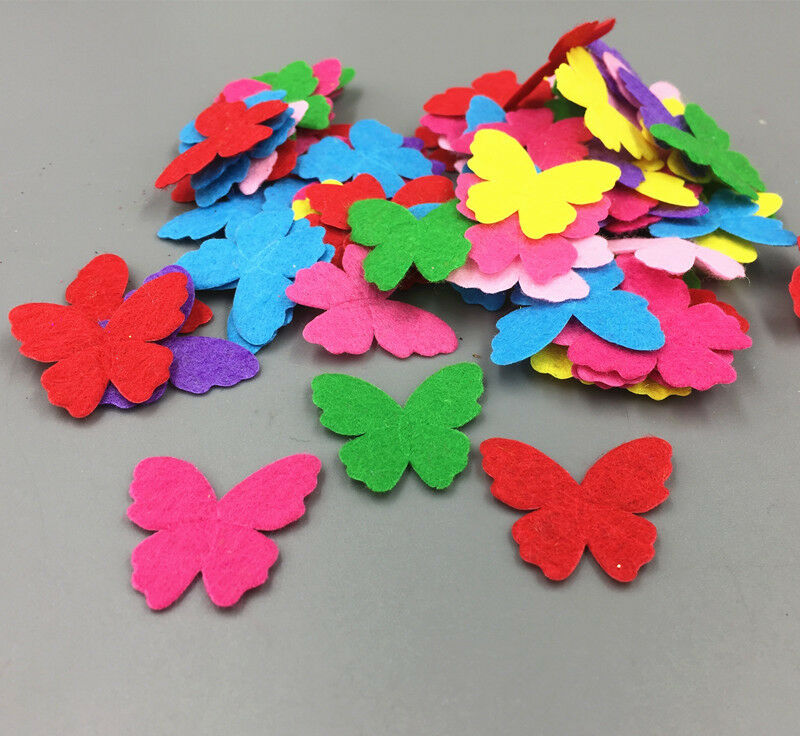 100pcs Mixed Colors butterfly-shape Die Cut Felt Cardmaking decoration 30mm