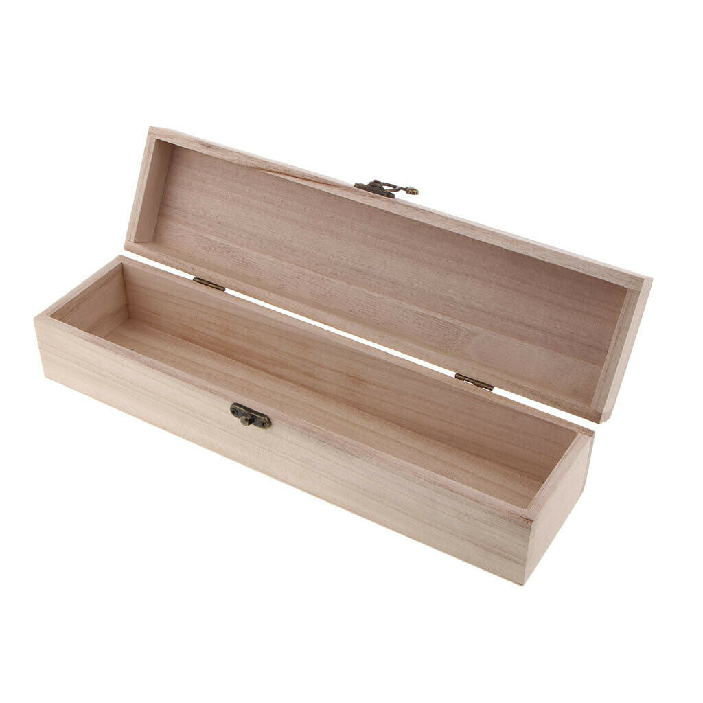 2x Plain Rectangle Natural Unpainted Wood Trinket Storage Box Case for DIY