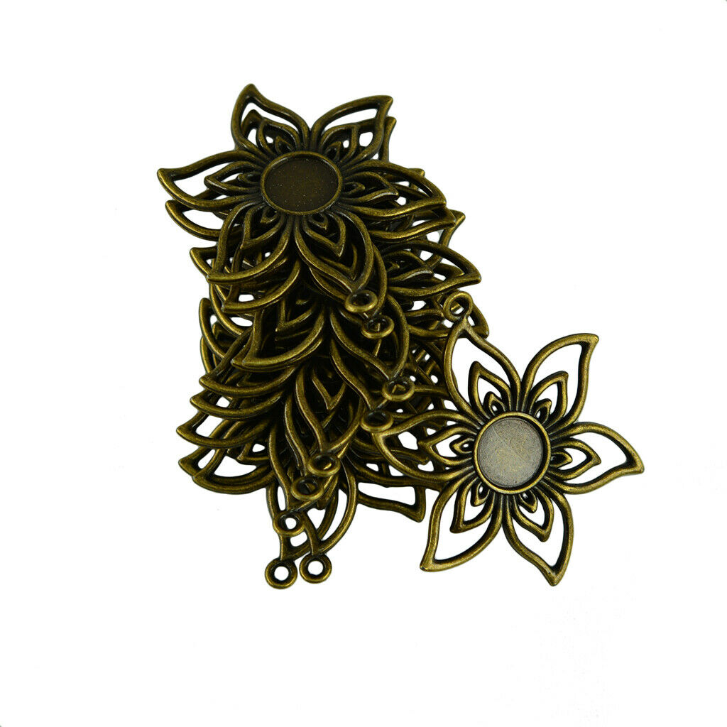 10Pcs Hollow Flower Charm Pendant Tray Bezel Blank Cameo Cabochon Base DIY