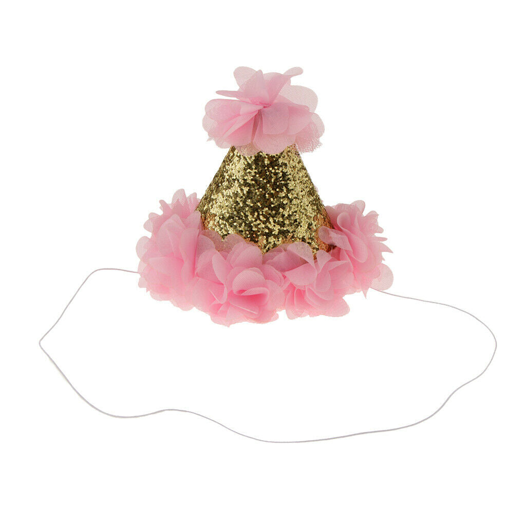 Sweet Girls Flower Sequin   Birthday Hat Toddler Headwear  Pink