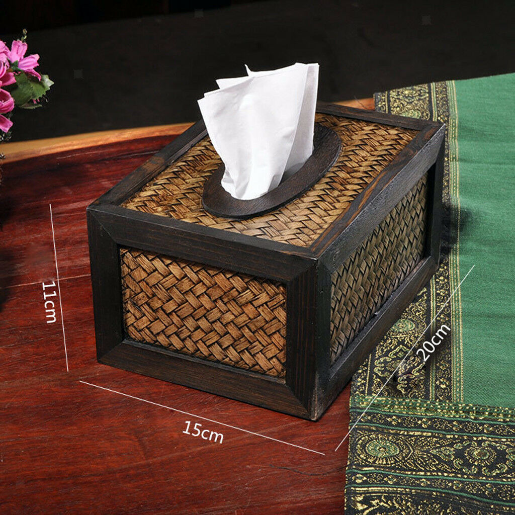 Retro Bamboo Wood Facial Tissue Box Cover/Holder for Bathroom Countertops