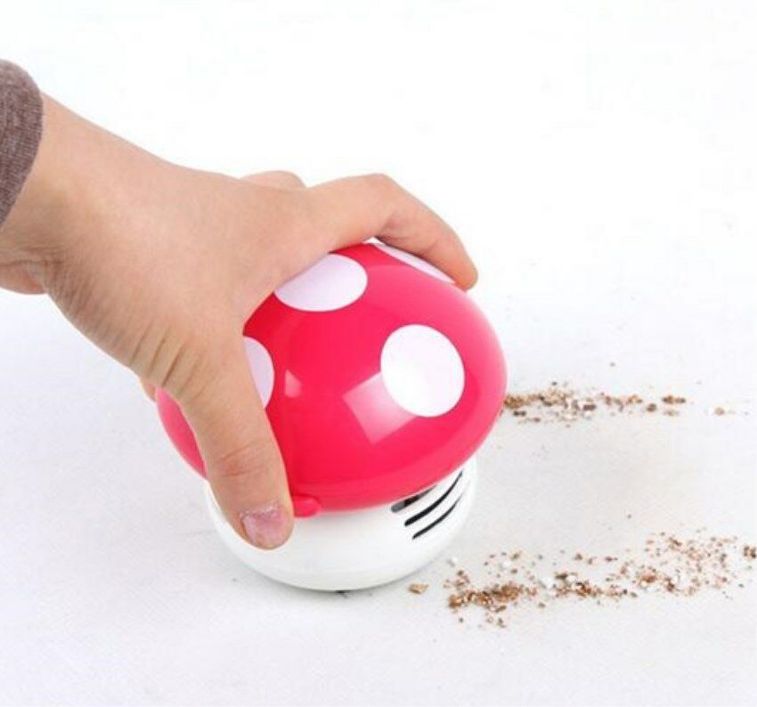 Ritzy Cute Mini Mushroom Corner Desk Table Dust Vacuum Cleaner Sweeper Nice