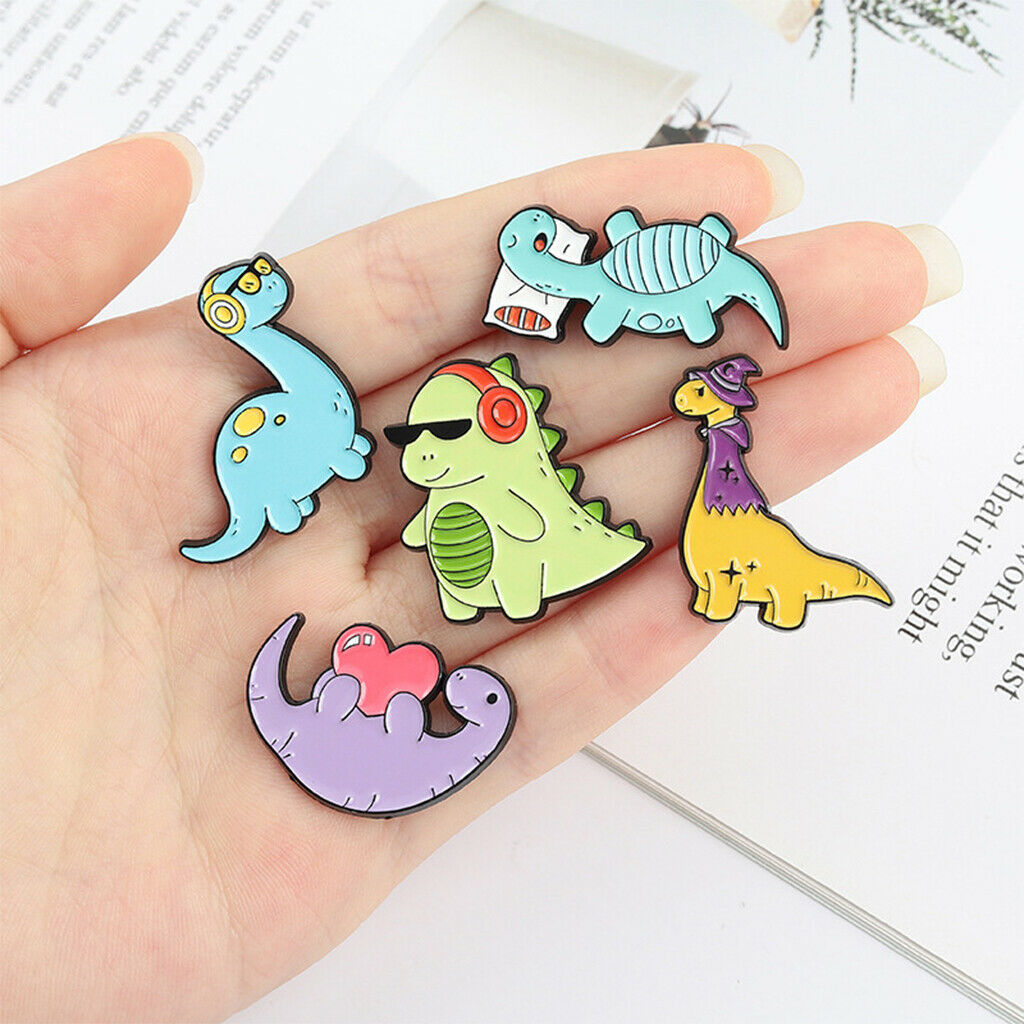 5Pcs Dinosaur Enamel Pins Enamel Pin Set Cartoon Badges for Clothing Hat