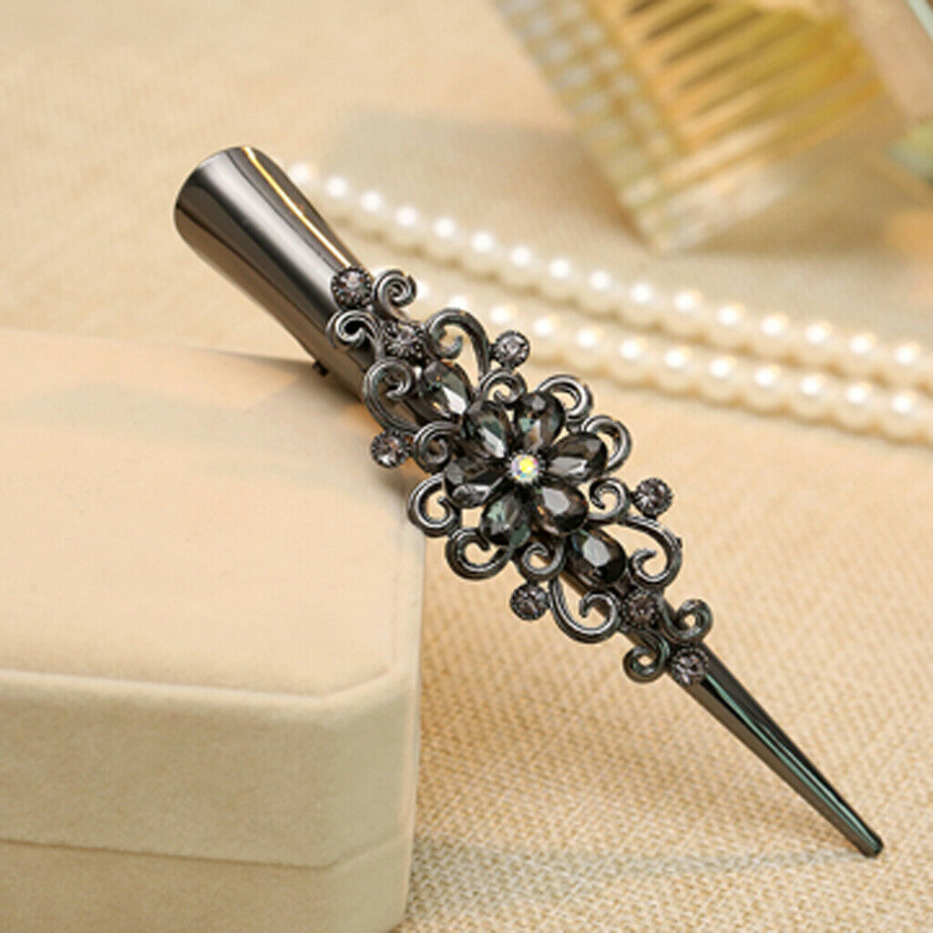 2X Girls Crystal Hair Alligator Clips Crocodile Hair Clasp Hairpin New Black