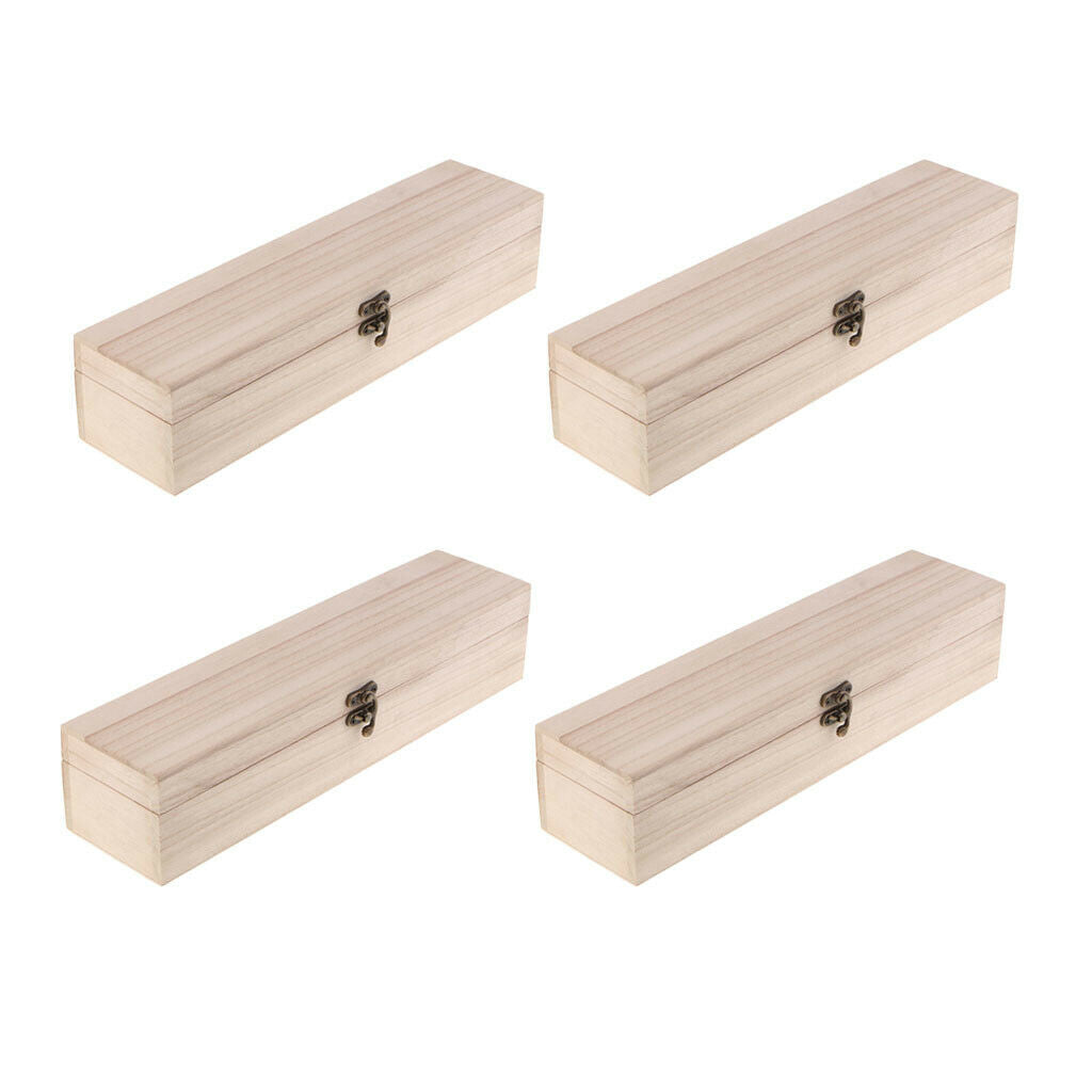 4Pc Unfinished Unpainted Wooden Storage Box Case Organizer Jewelry Box with Lock