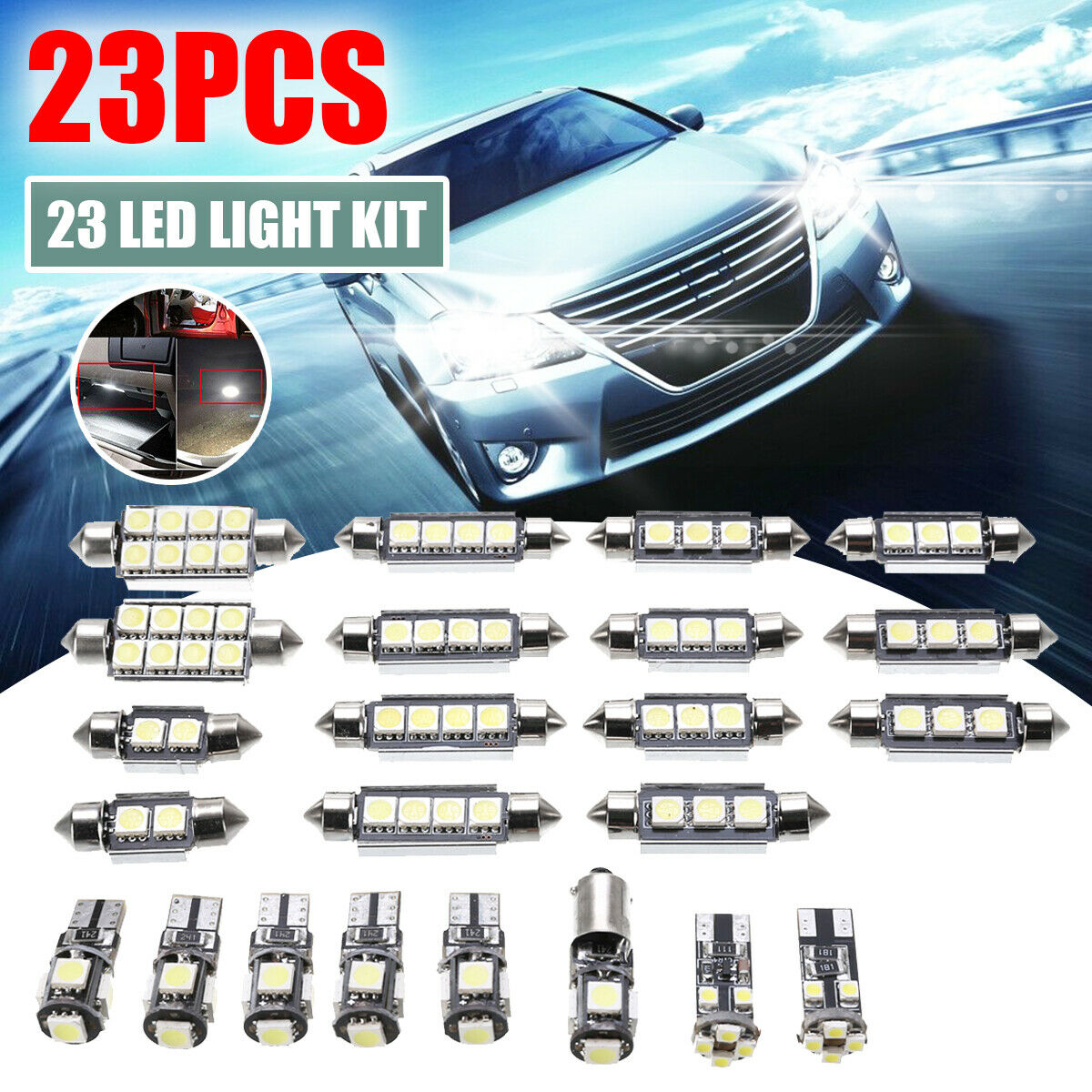 23pcs Canbus T10 Car LED Interior Light Bulbs Dome Trunk Map License Plate Lamp