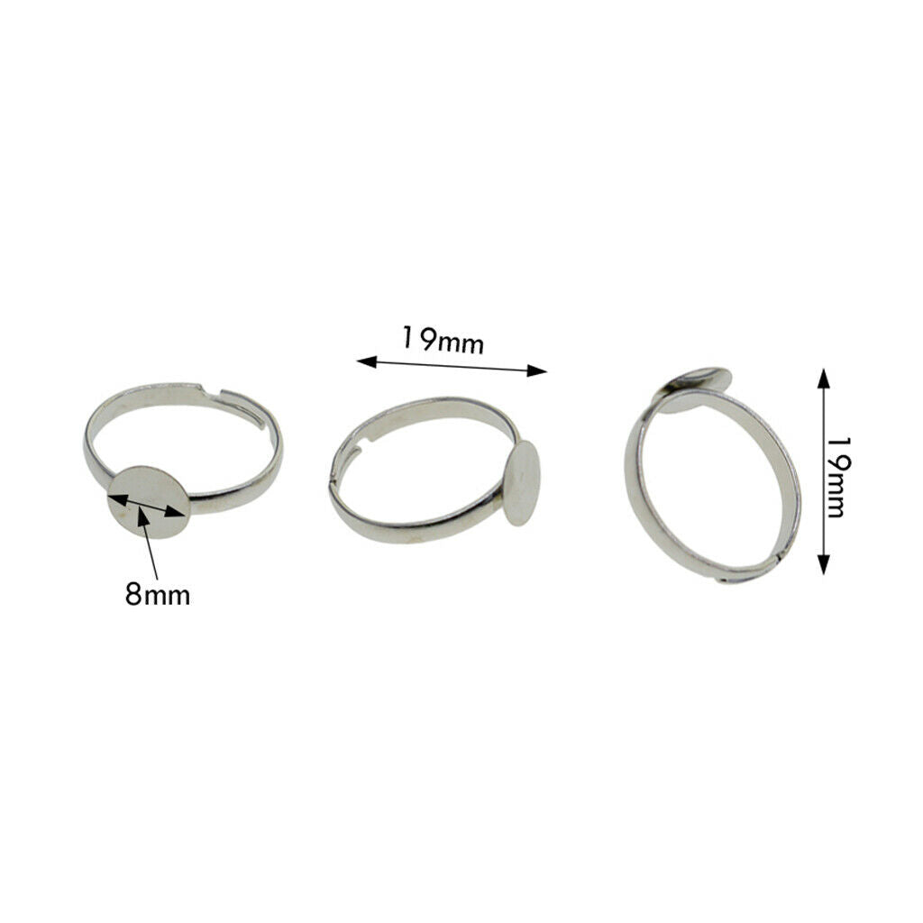 100x DIY Ring Blank 8mm Base Tray for Women Chic Finger Rings DIY Blanks