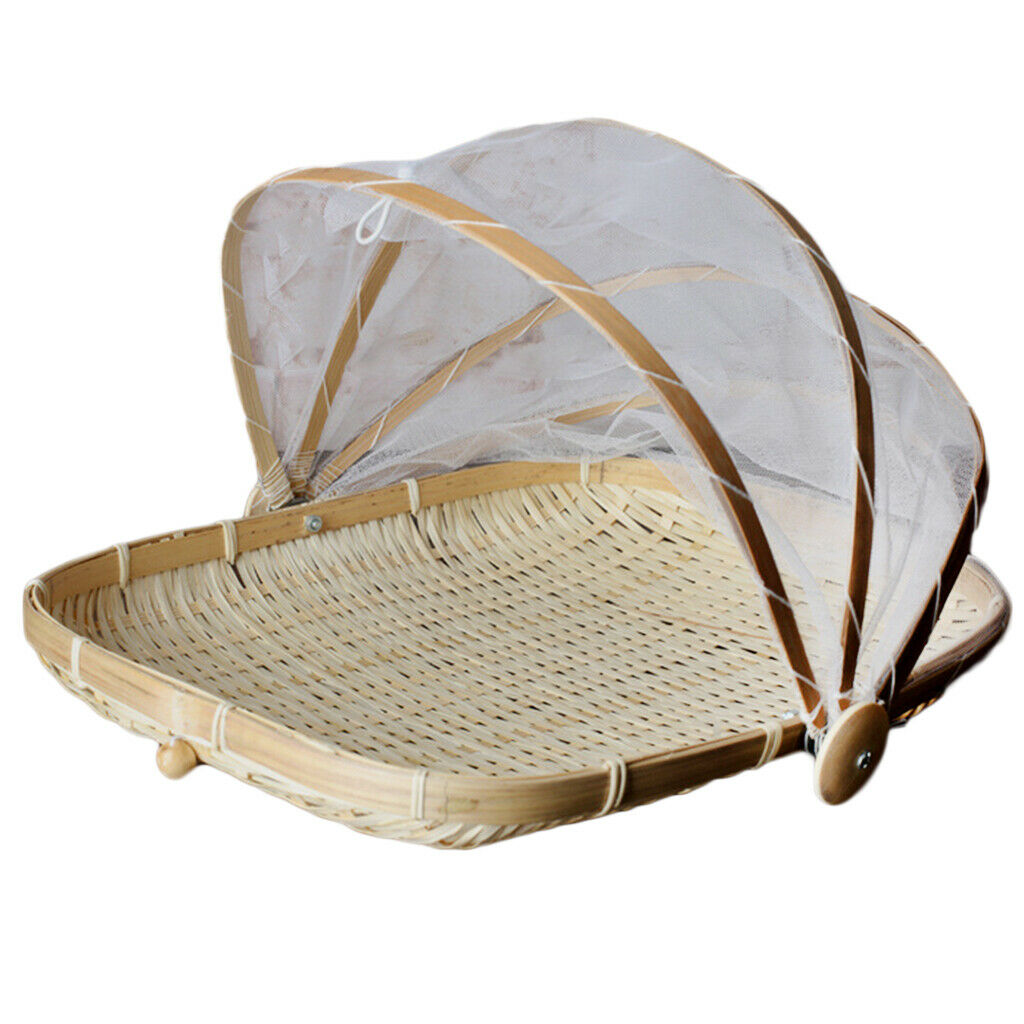 2x Fruit Basket Bamboo Fruit Basket with Lid Fruit Bowl Bamboo Basket L + S