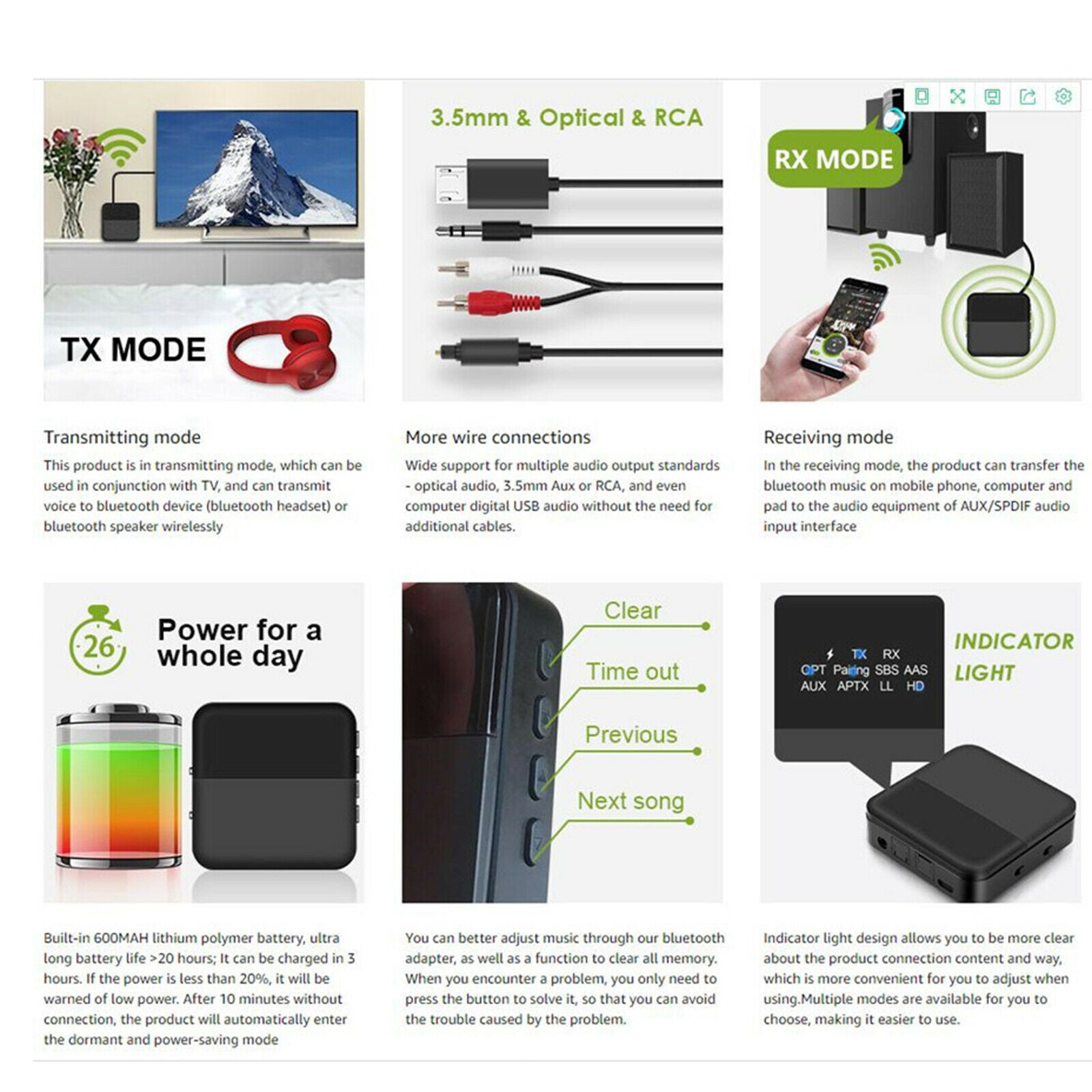 Wireless Bluetooth 5.0 Audio Transmitter & Receiver Adapter Easily Pairing