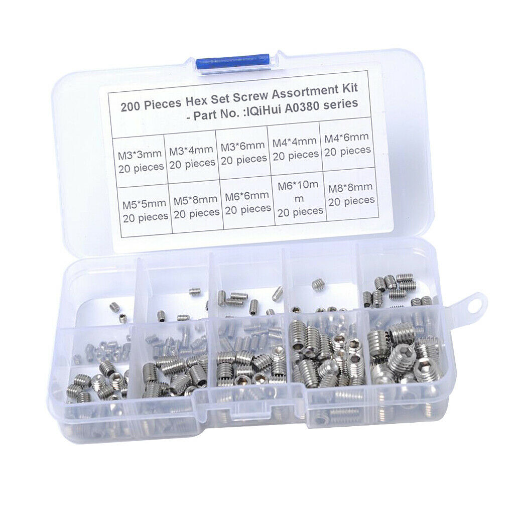 200 Pieces 304 Stainless Steel Hex Allen Head Hexagon Socket Screws Nuts Kit