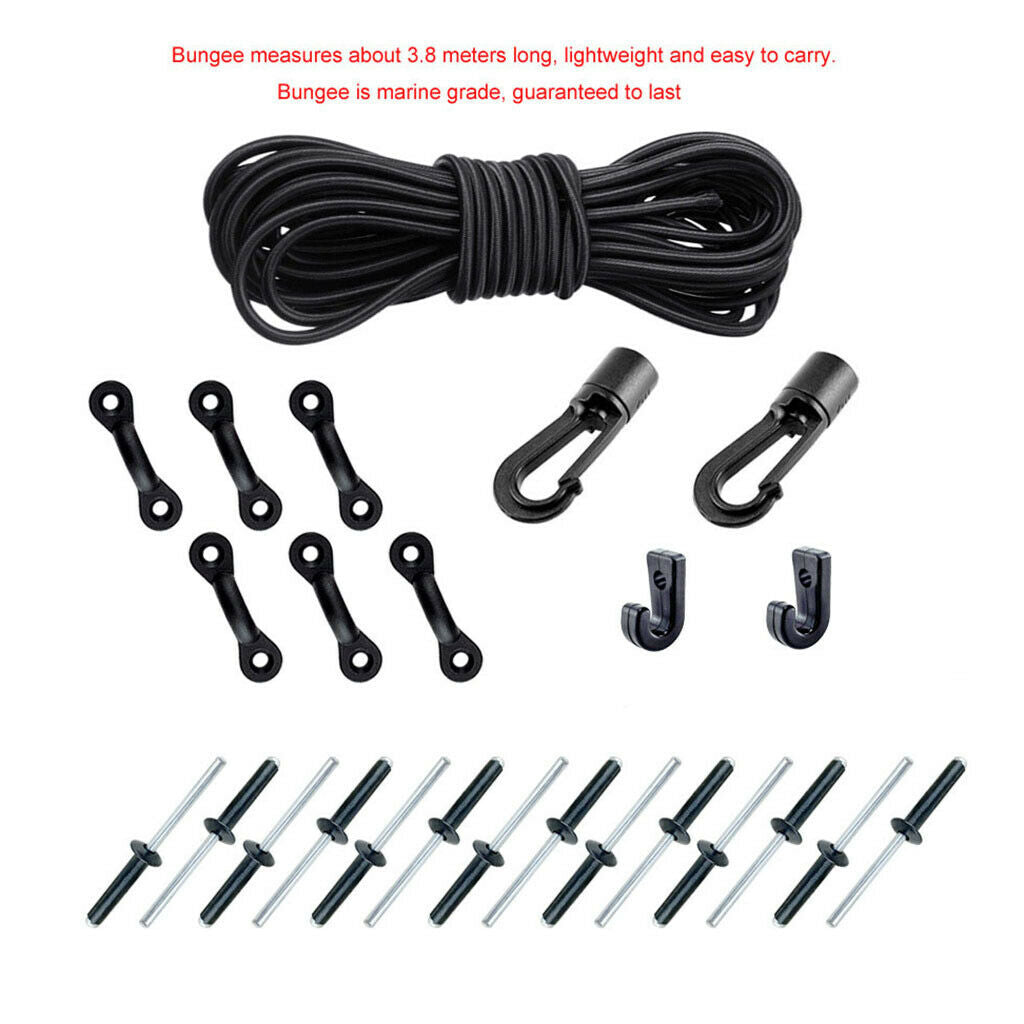 Boat Kayak Deck Rigging Kit 3.8m Nylon  Deck Loops J Hooks Buckles Rivets
