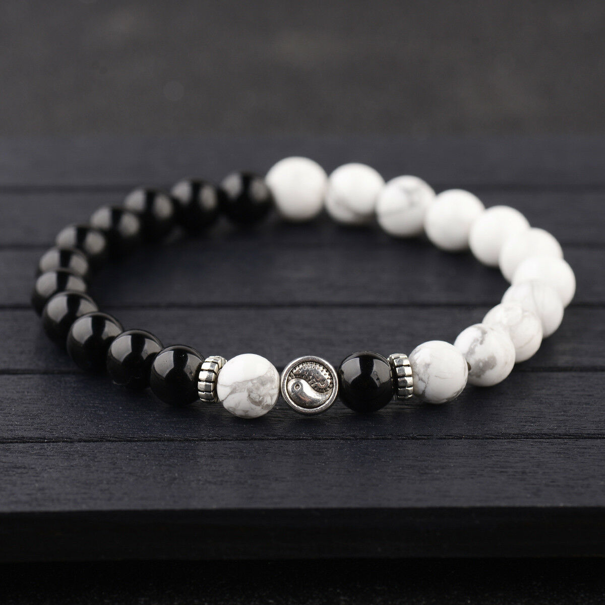 Yin Yang Bracelets Bright Agate White Howlite Beaded His and Her Bracelets Gifts