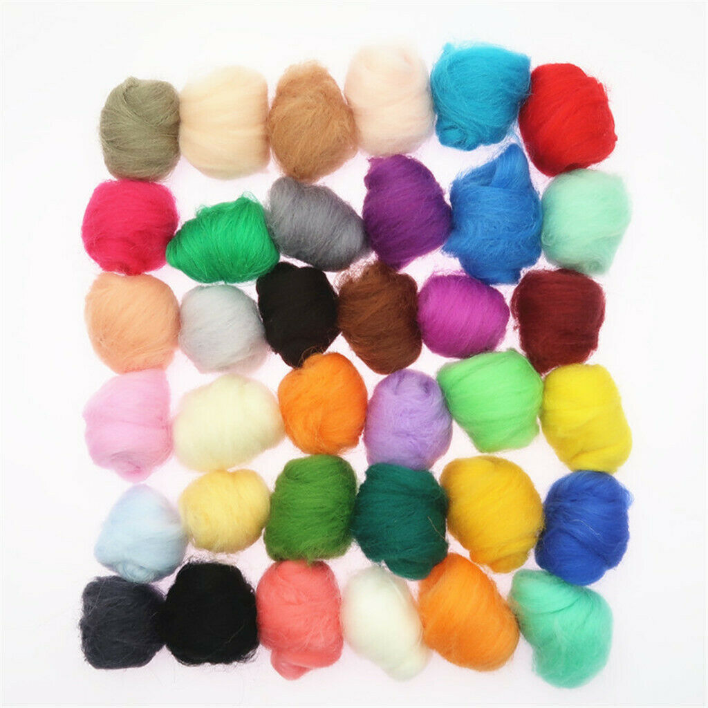 36Pcs Handmade Soft Wool Felt Materials Roving Fibre Needle Felting Crafts