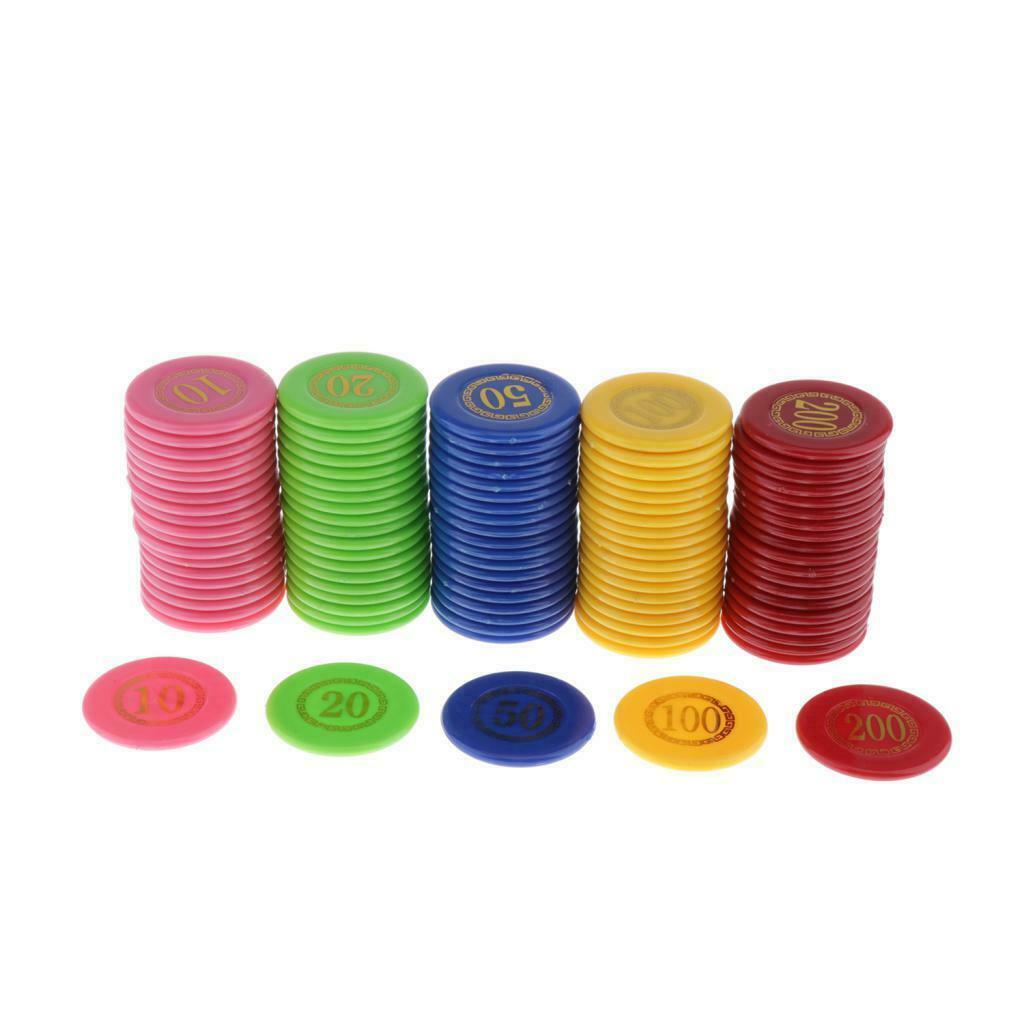 100pcs/set Plastic Poker Chips Set, 10/20/50/100/200 Chip 5 Colors Casino Props