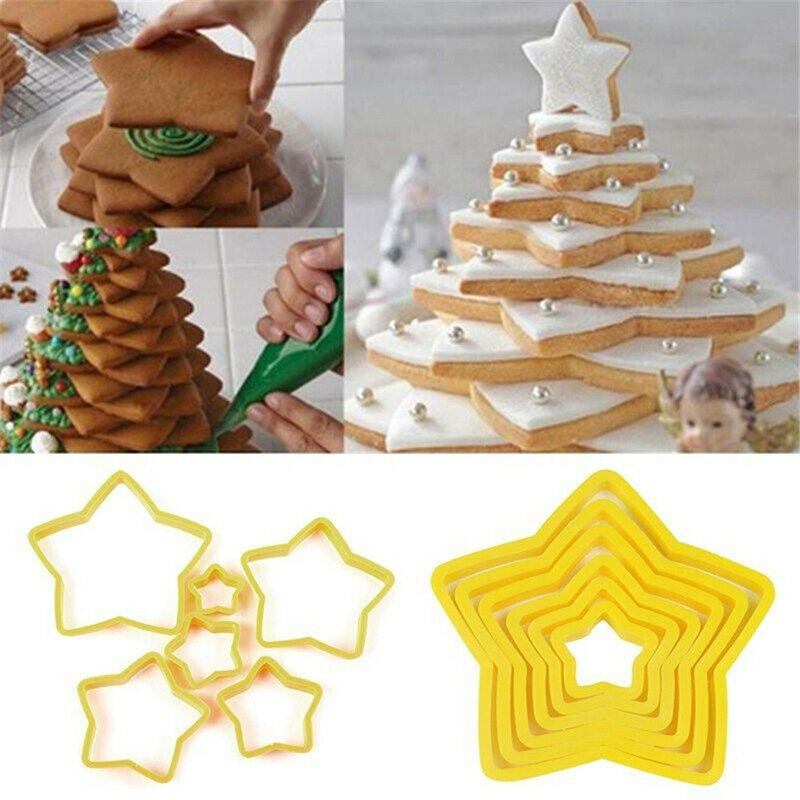 6Pcs/set Christmas Tree Cookie Cutter Stars Shape Cake Biscuit Cutter Mo.l8