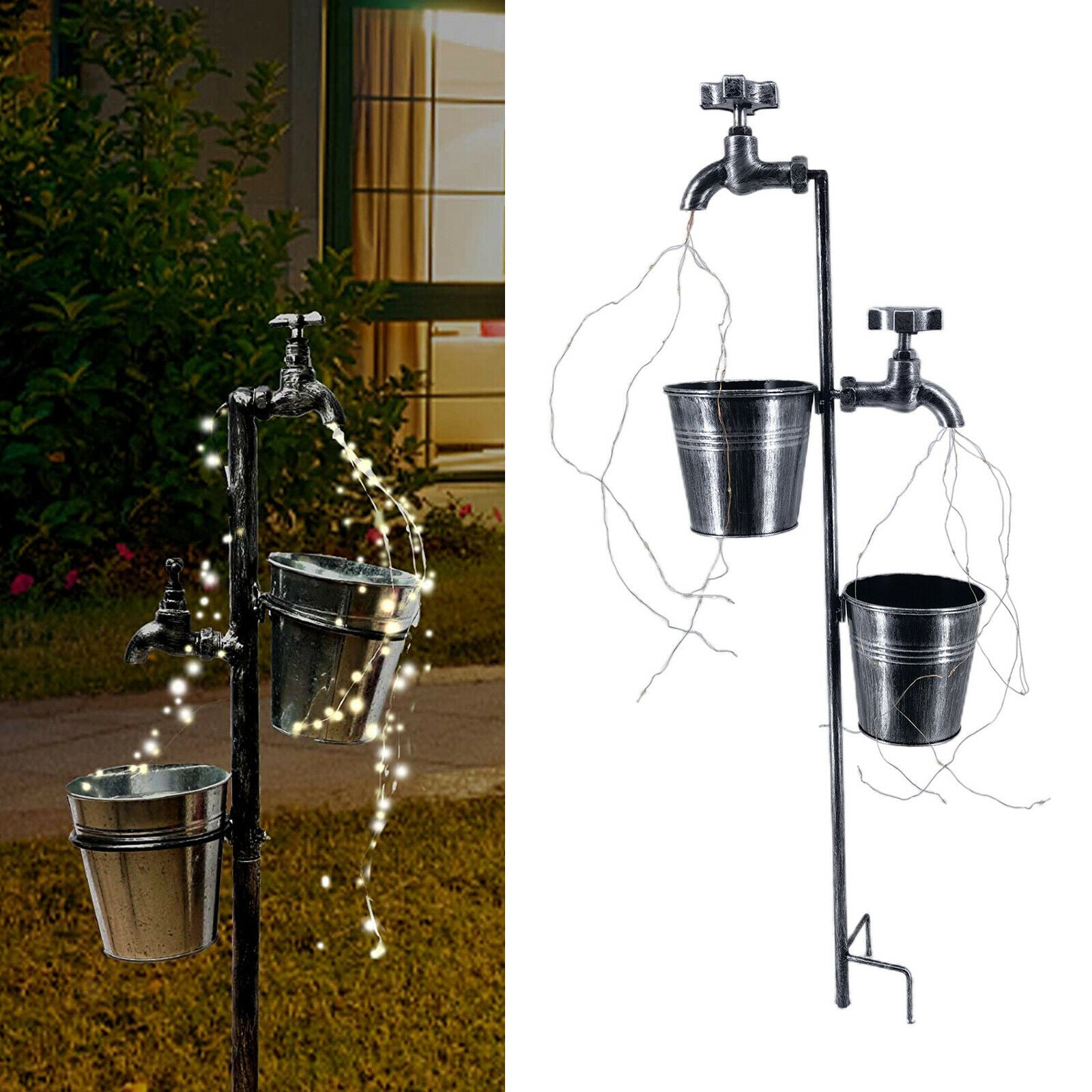 Romantic Garden Faucet & Water Bucket String Light Solar Terraces Lawn Lamp