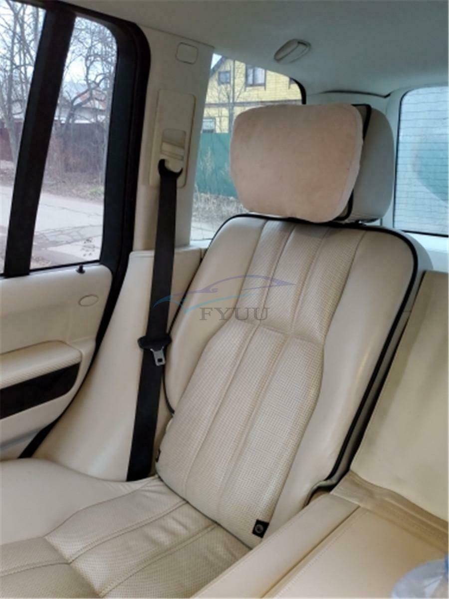 1 Set of Adjustable Car Seat Neck Headrest + Lumbar Support Beige Universal